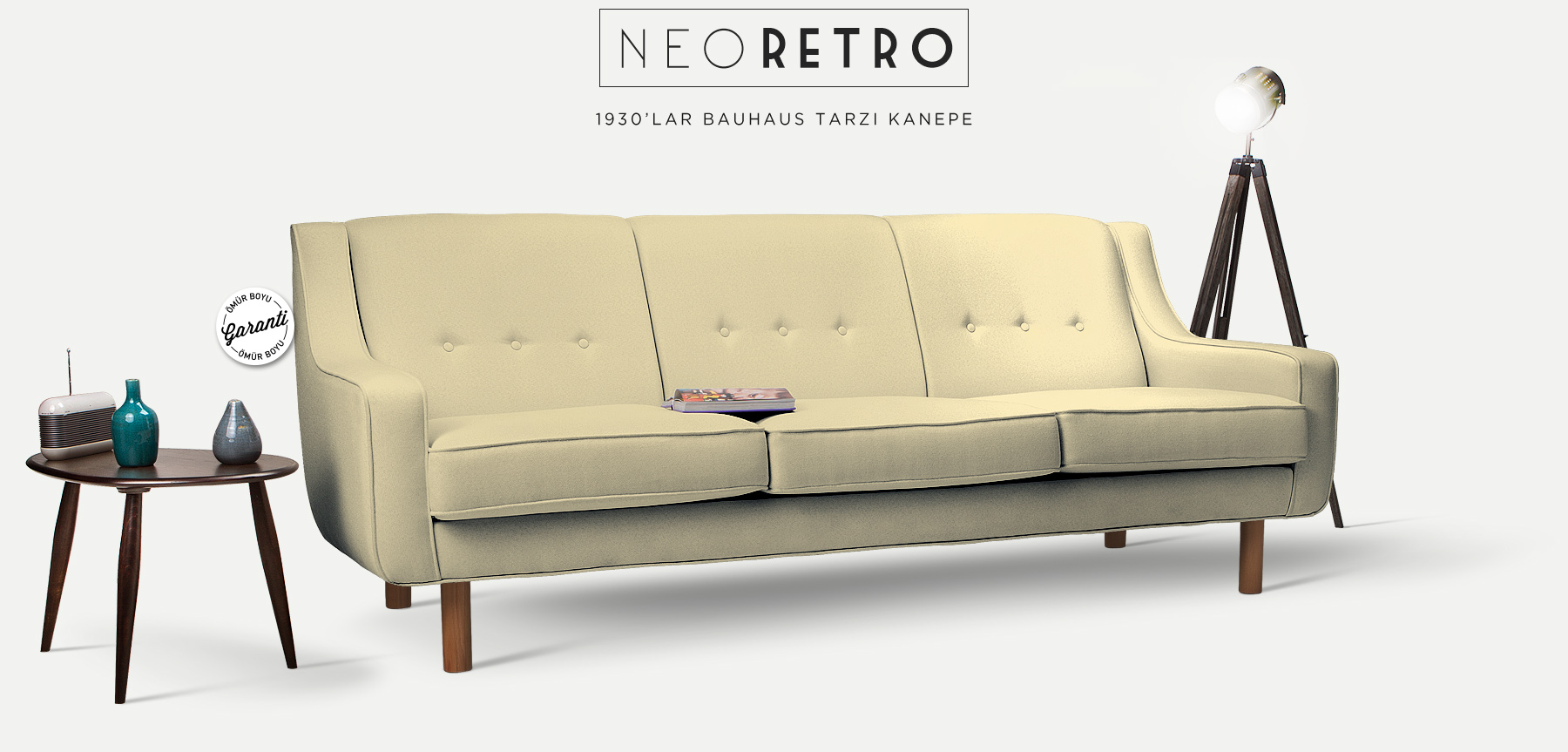 neoretro™ üçlü bej kanepe resmi