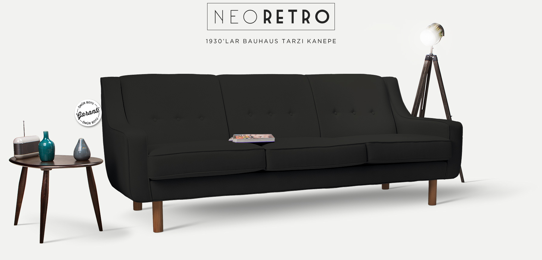 neoretro™ üçlü siyah kanepe resmi