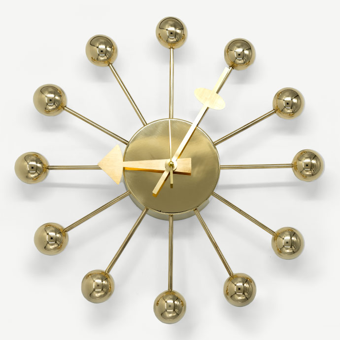 george nelson parlak pirinç ball clock resmi