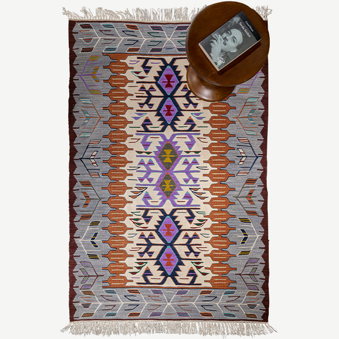 yapraklı el dokuması kilim 1,93 m2 resmi