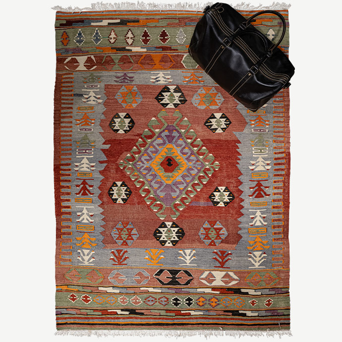 vintage uşak el dokuması kilim 2,21 m2 resmi