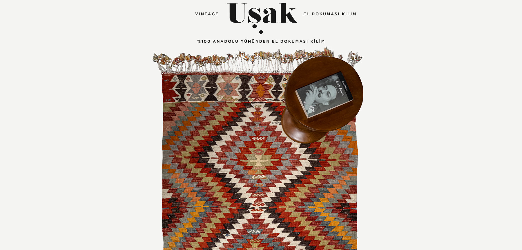 vintage uşak el dokuması kilim 1,87 m2 resmi