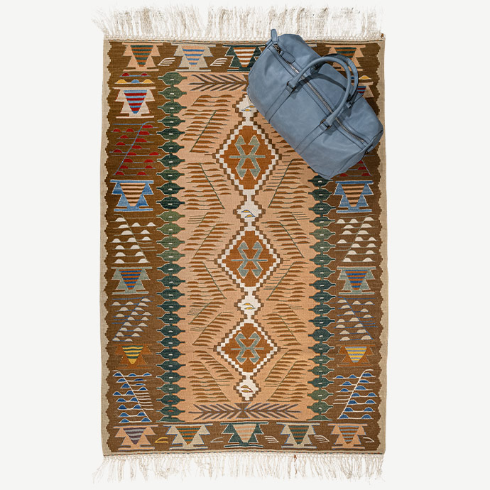 yapraklı el dokuması kilim 1,97 m2 resmi