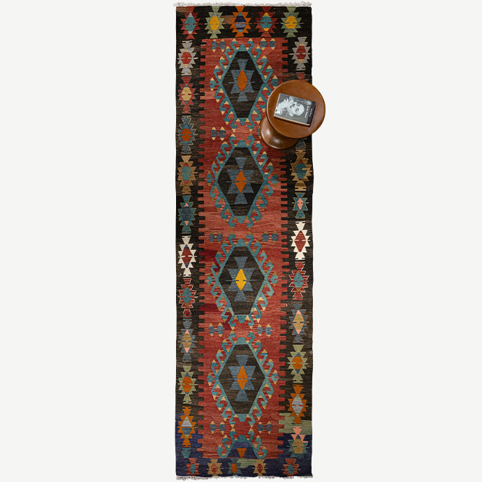 vintage denizli çal el dokuması kilim yolluk 3,12 m2 resmi