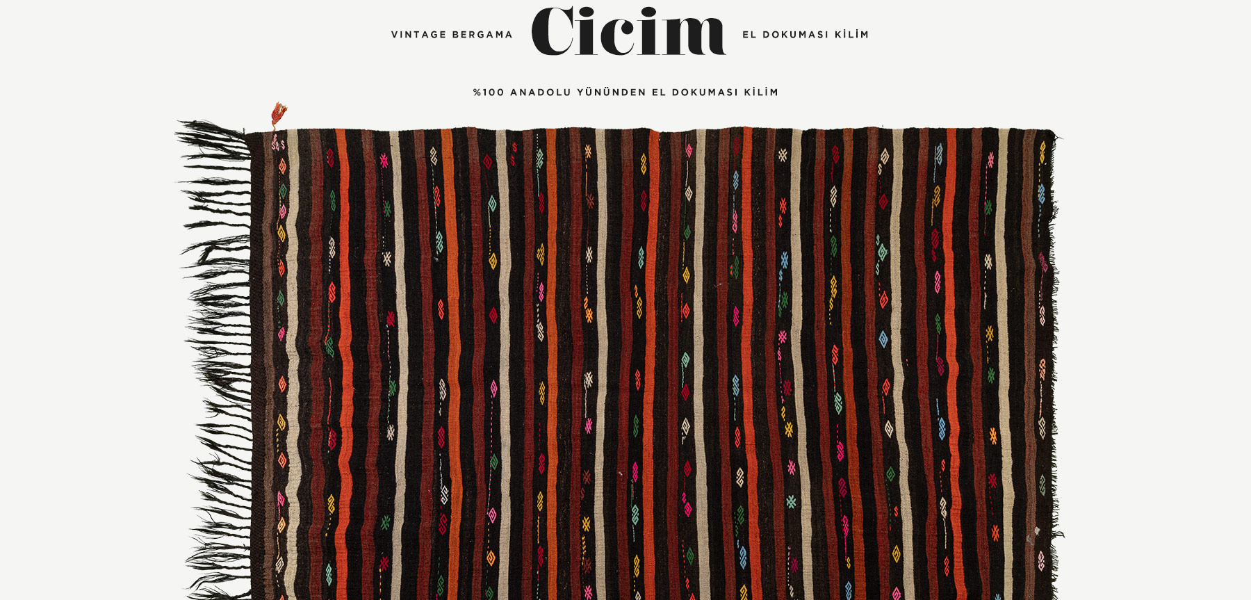 vintage bergama cicim el dokuması kilim 7,87 m2 resmi