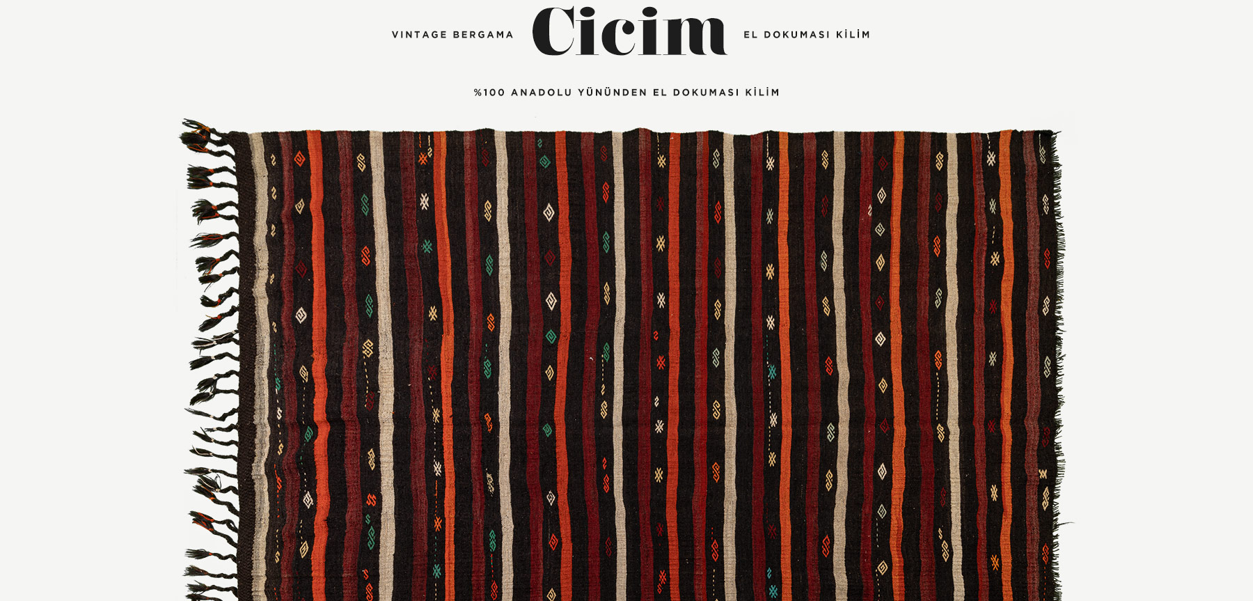 vintage bergama cicim el dokuması kilim 8,12 m2 resmi