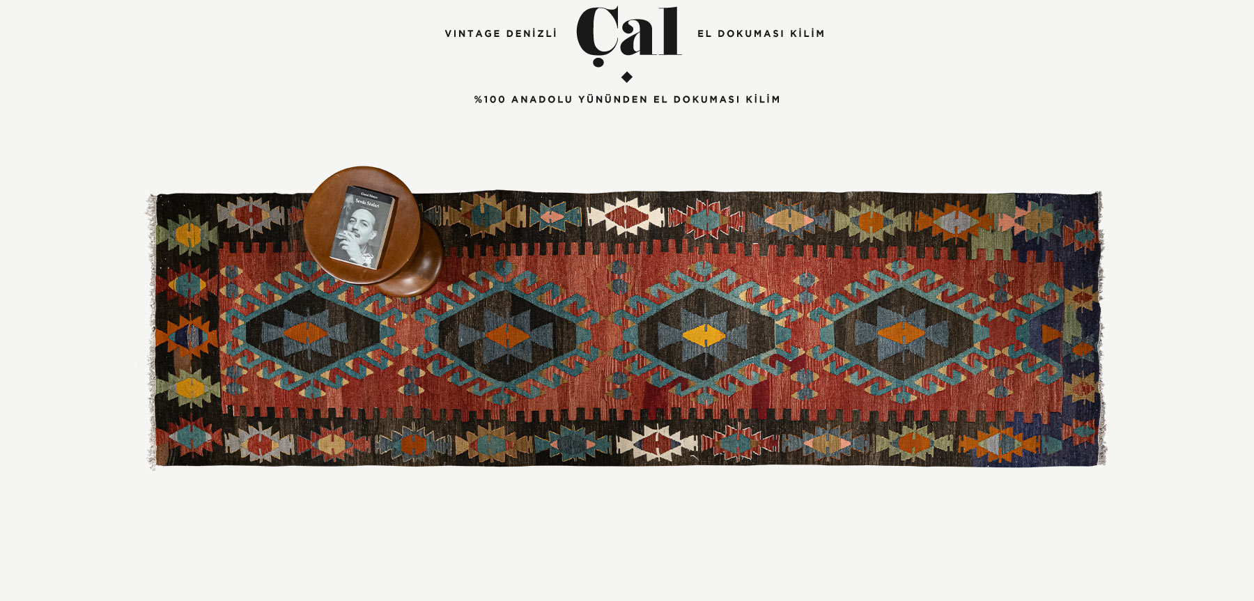 vintage denizli çal el dokuması kilim yolluk 3,12 m2 resmi