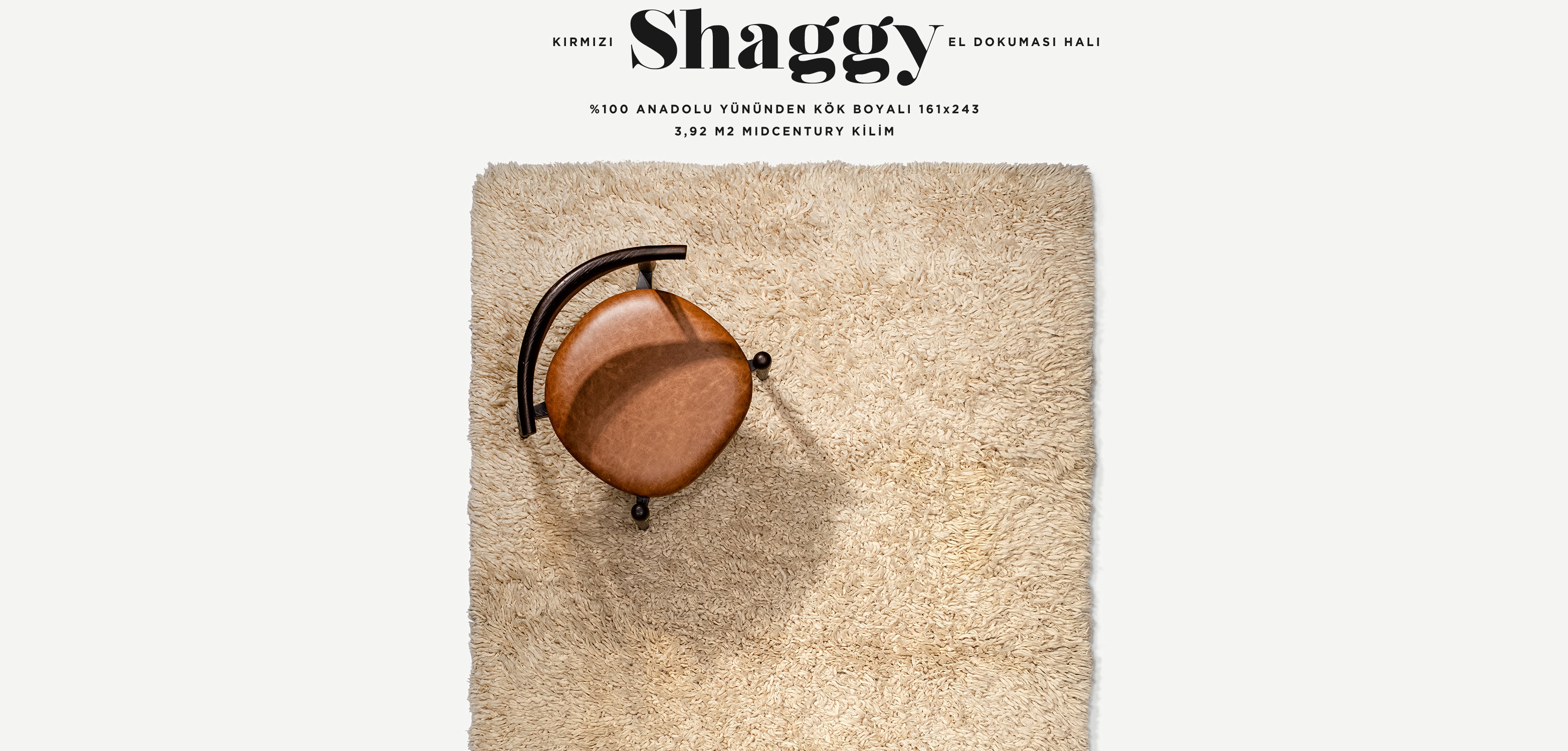 shaggy krem el dokuması yün halı 161x243, 4,20 m2 resmi