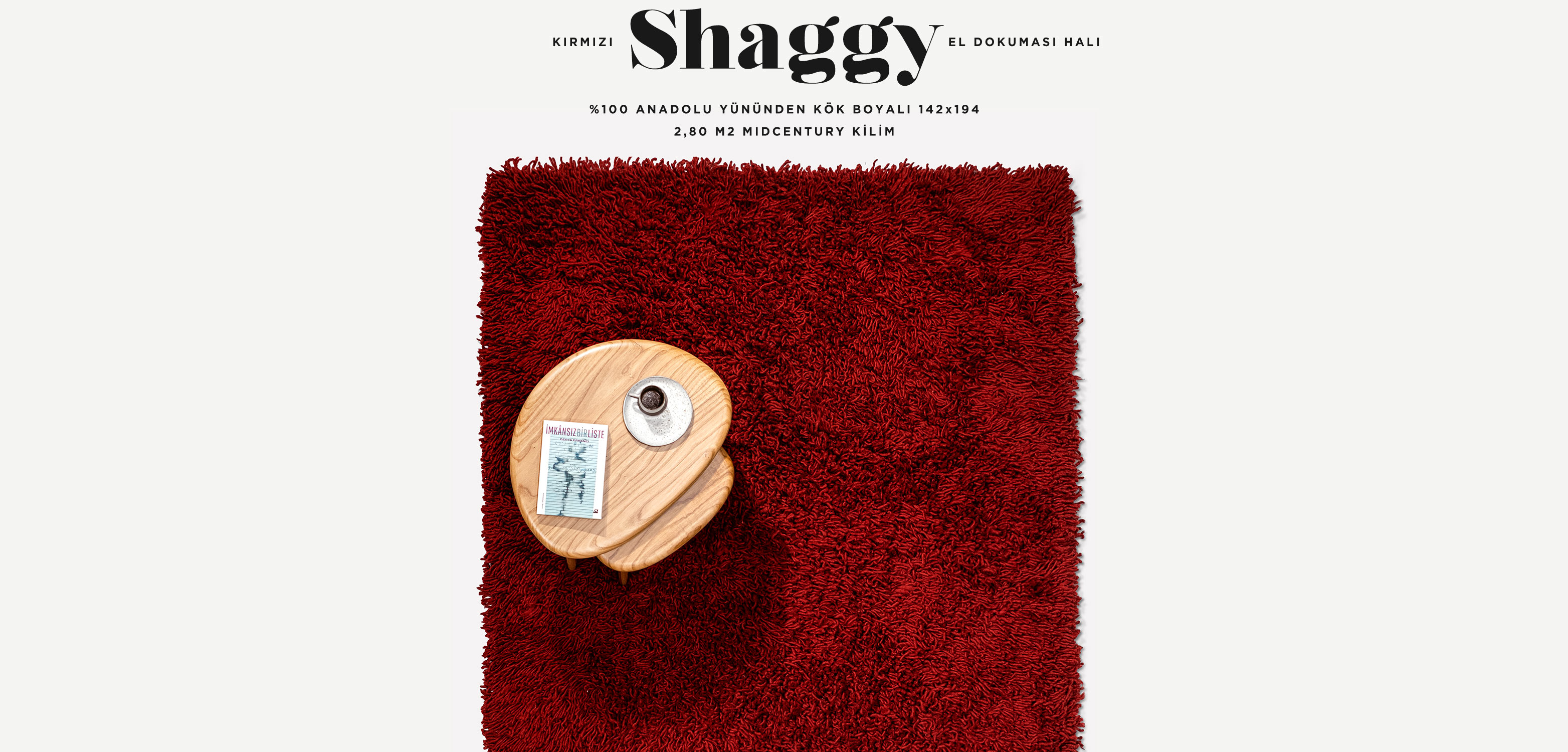 shaggy kırmızı el dokuması yün halı 142x194, 2,80 m2 resmi