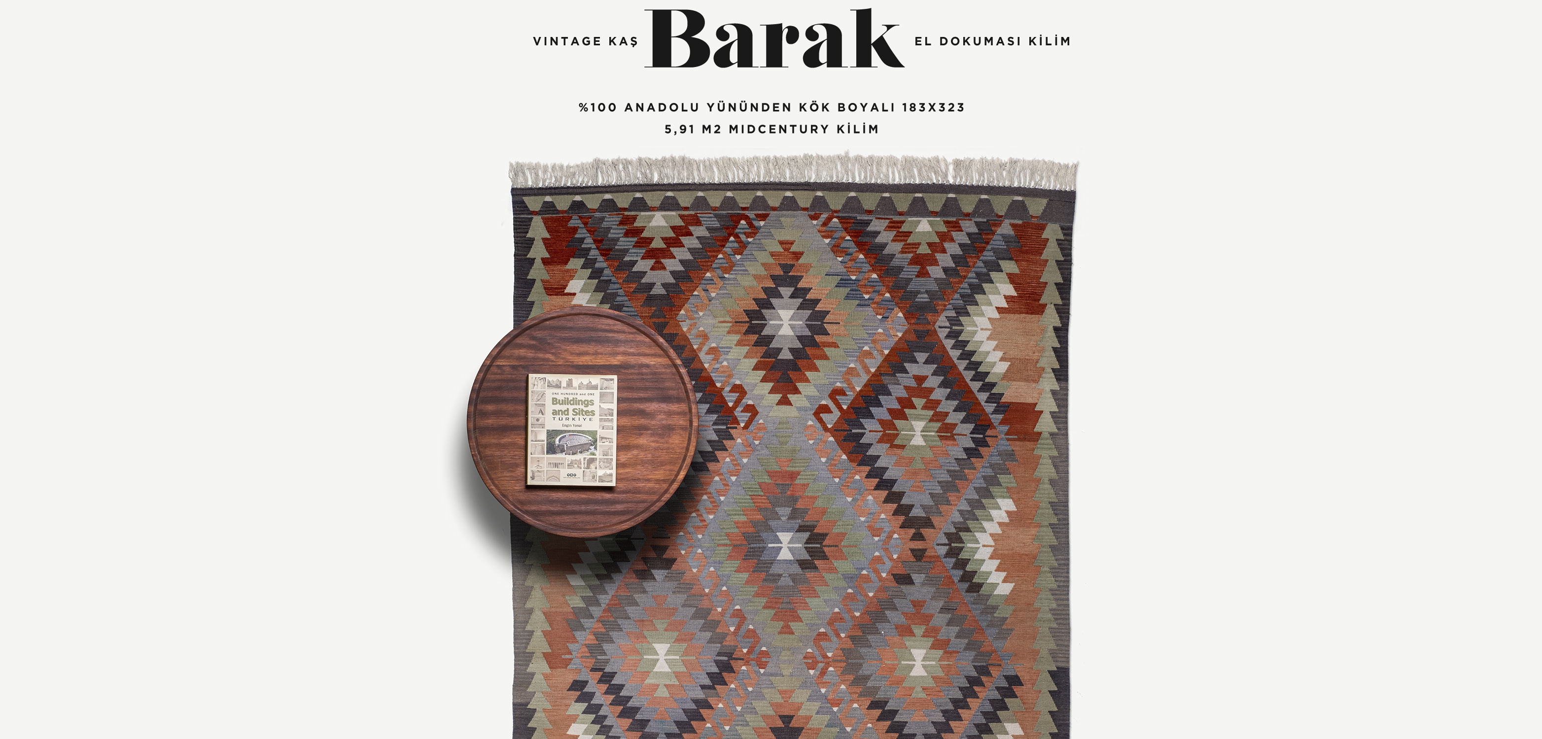 vintage kaş barak el dokuması kilim 5,91 m2 resmi
