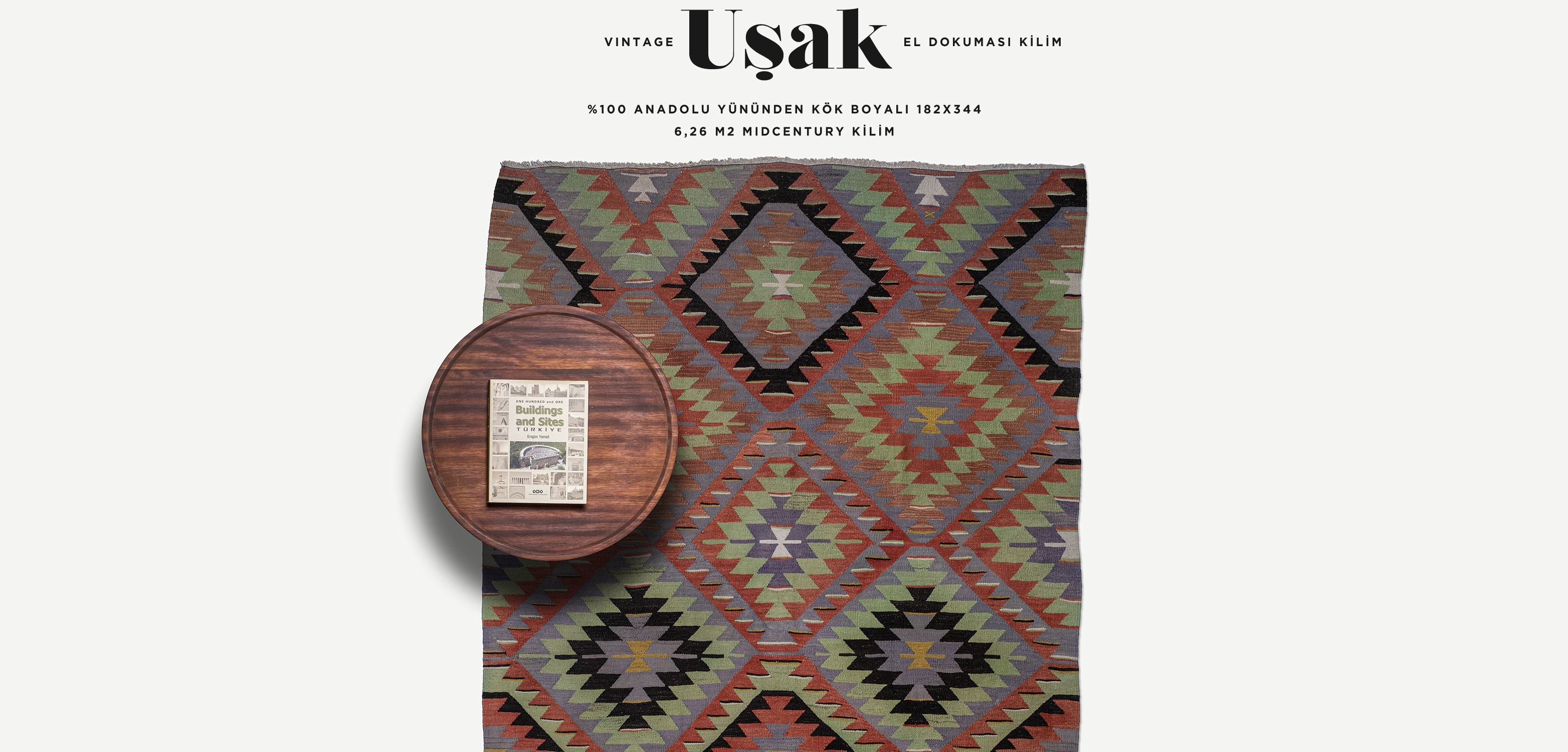 vintage uşak el dokuması kilim 6,26 m2 resmi