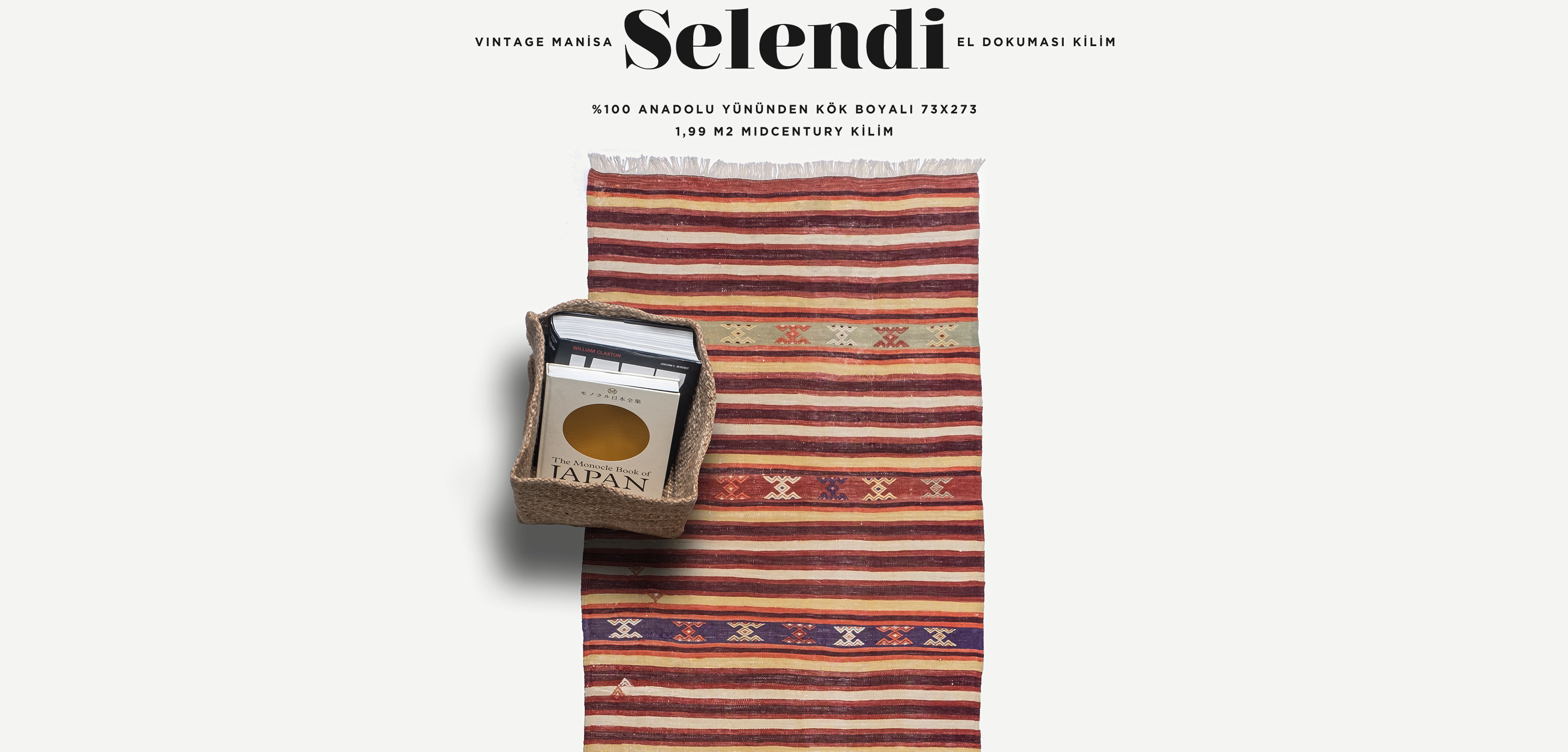 vintage manisa selendi el dokuması yolluk kilim 1,99 m2 resmi