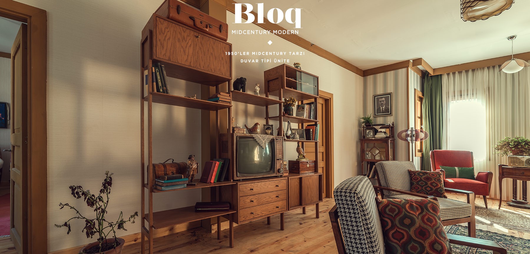 bloq midcentury 3'lü kitaplık resmi